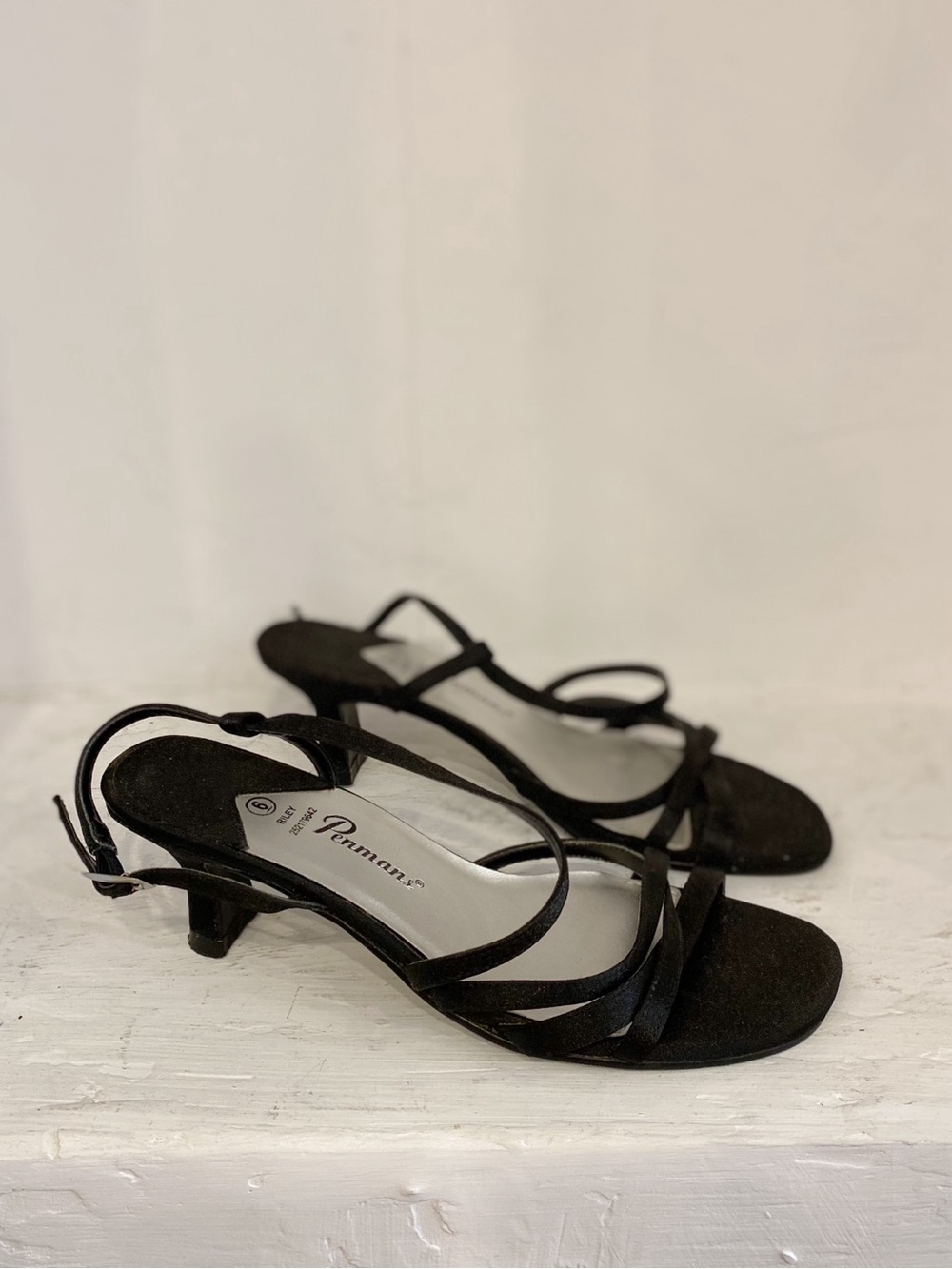 Y2K Fabric Black Strappy Low Kitten Heel Sandals